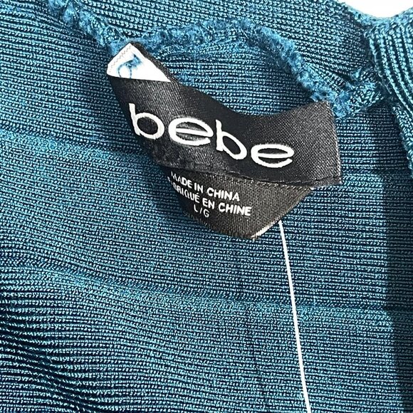 Bebe Top Blouse Bell Sleeve Crop Teal Blue V-Neck Retro Medium - Picture 6 of 8